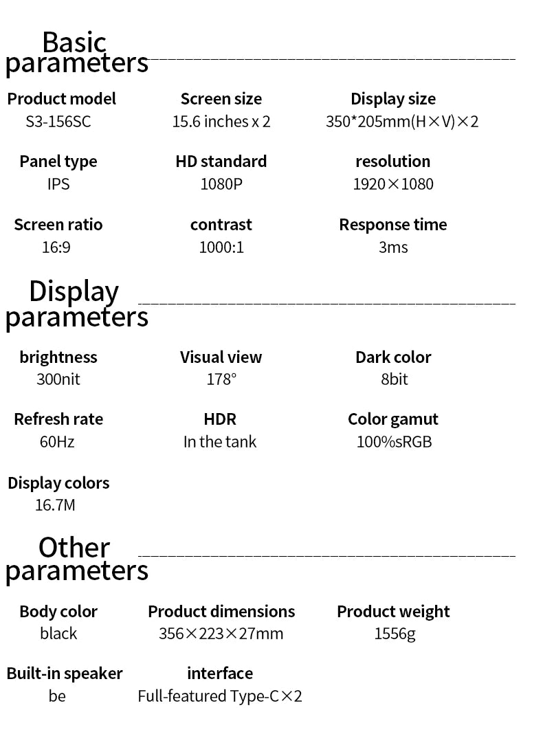 Sibolan Portable 15.6-inch Dual Screen Monitor 1080p 60Hz Laptop Screen Extender Stackable Foldable Triple Monitor for PC Wins - Limetastore