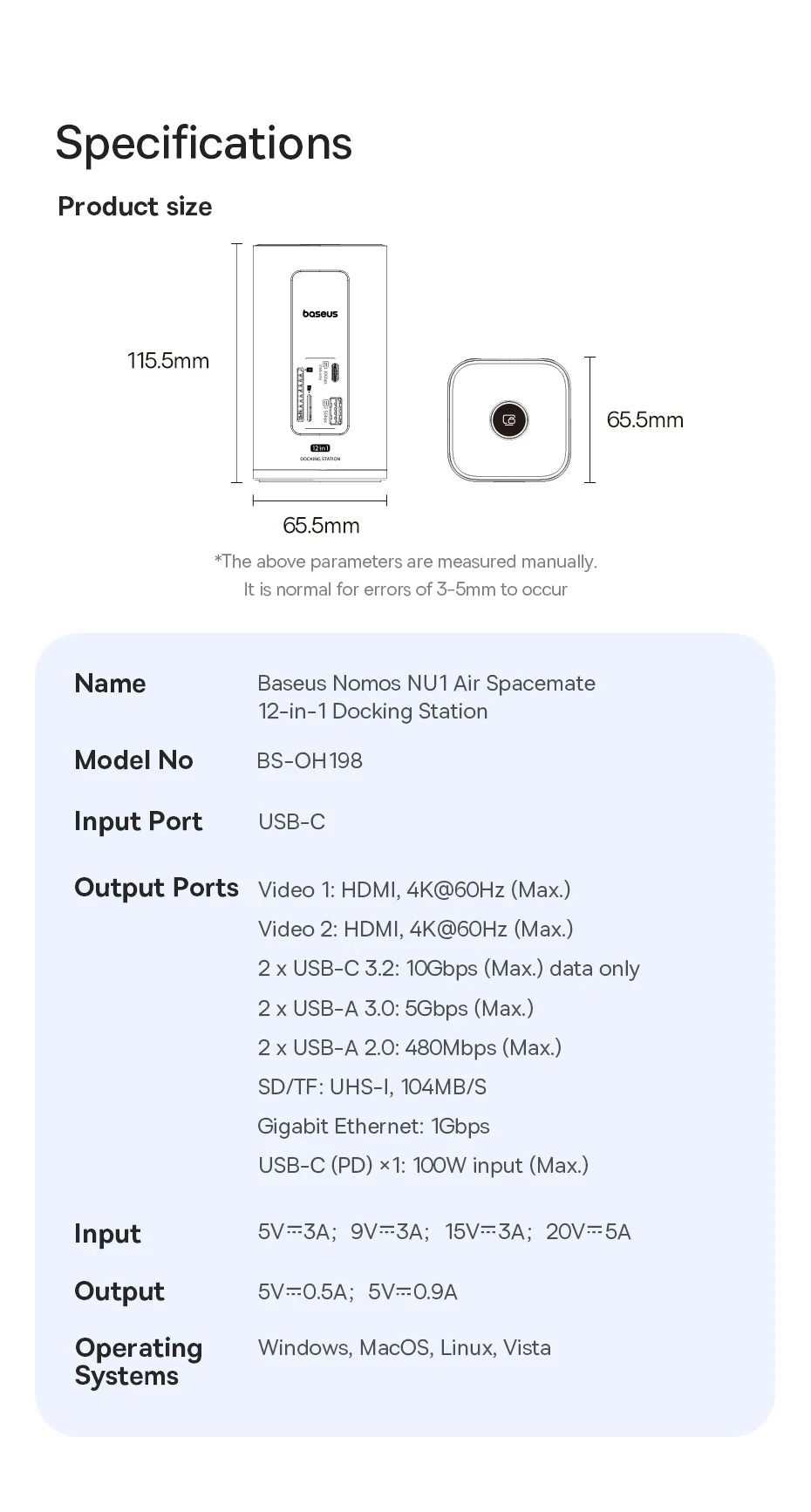 Baseus 12‑in‑1 USB‑C HUB | Dual HDMI 4K@60Hz, USB 3.2, RJ45, SD/TF, PD 100W Docking Station