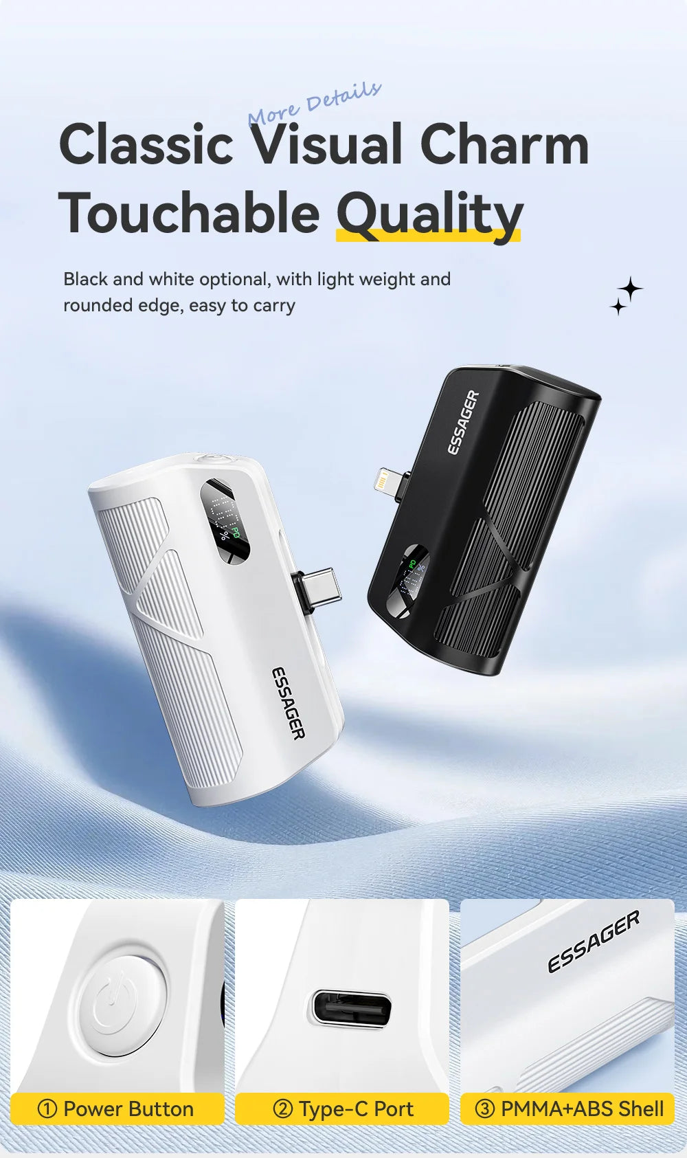 ESSAGER Mini Capsule Power Bank 5000mAh 20W PD Fast Charging