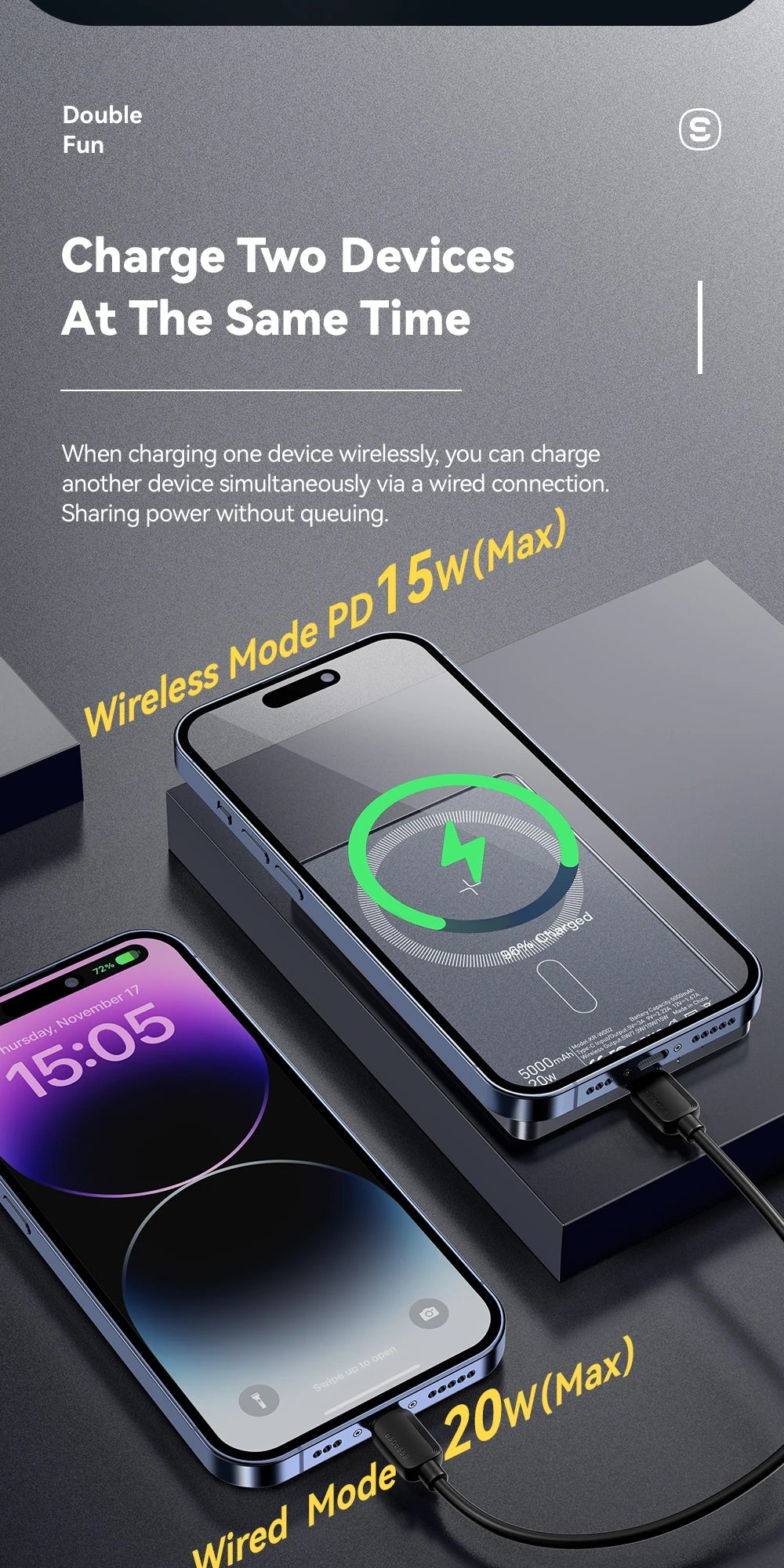 ESSAGER Thin Magnetic Wireless Power Bank 20W 5000mAh MagSafe
