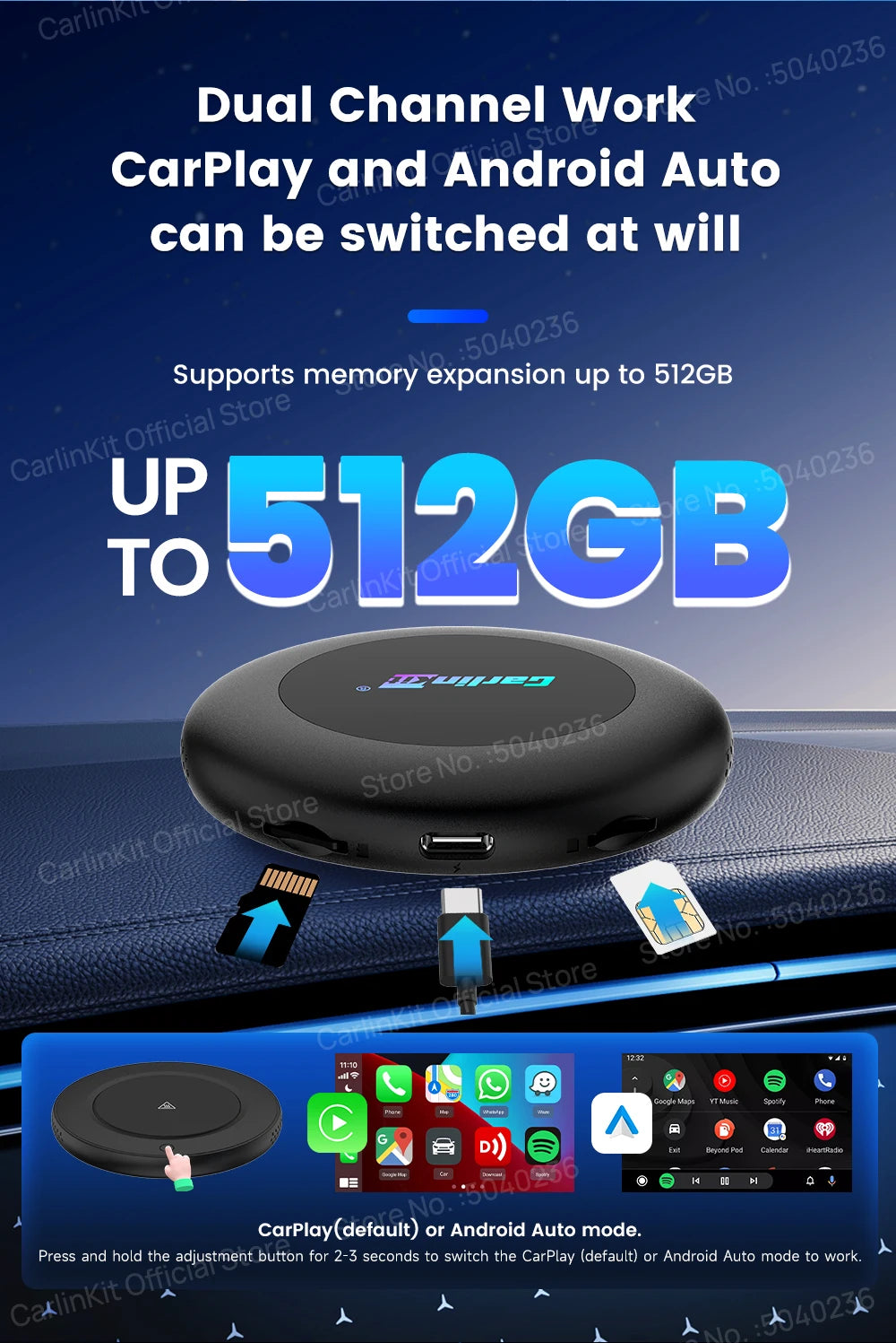CarlinKit Android 15 Ultra2 8+128GB Wireless CarPlay AI Box