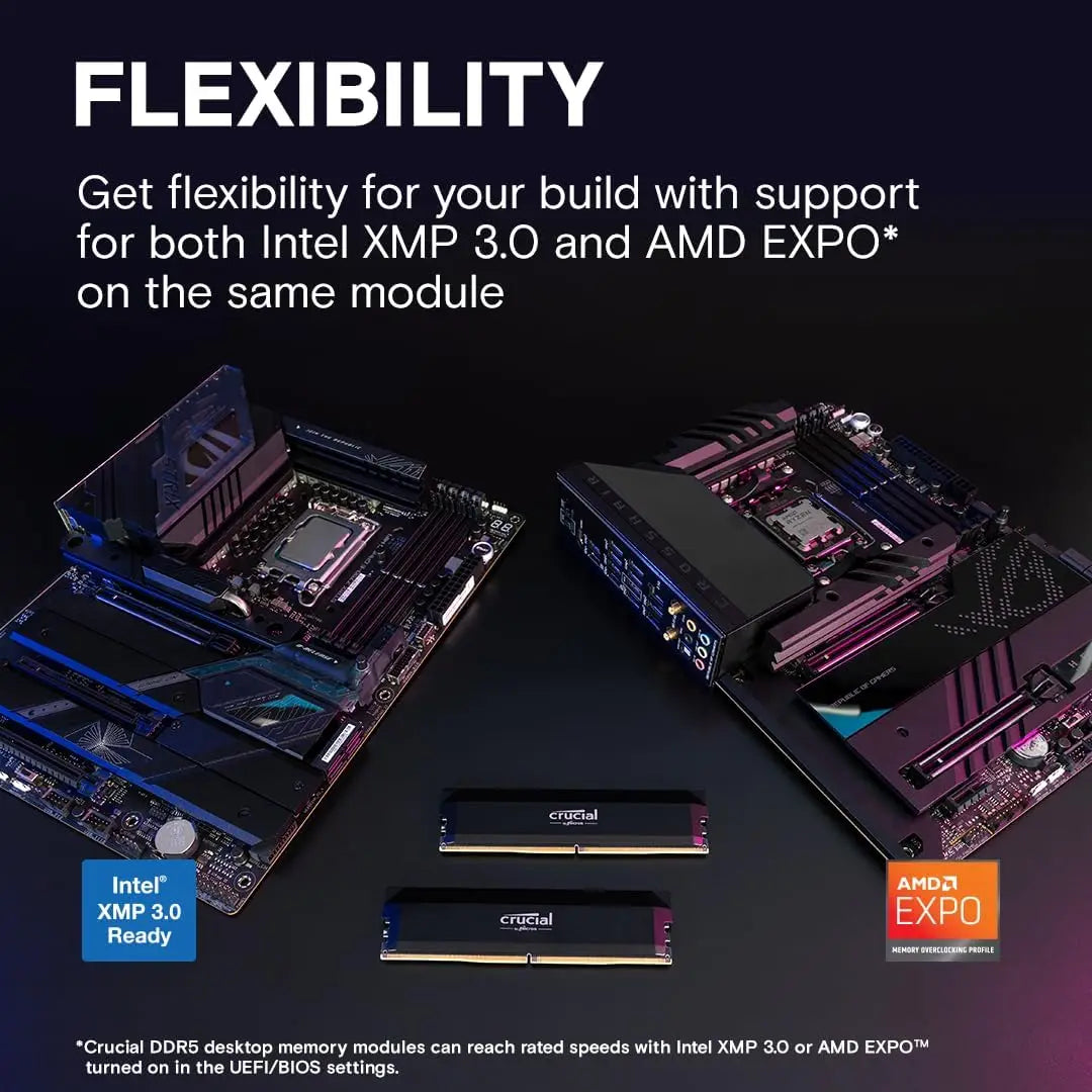 Crucial DDR5 Pro RAM 32GB Kit (2x16GB) Up to 6400MHz – Desktop Gaming Memory