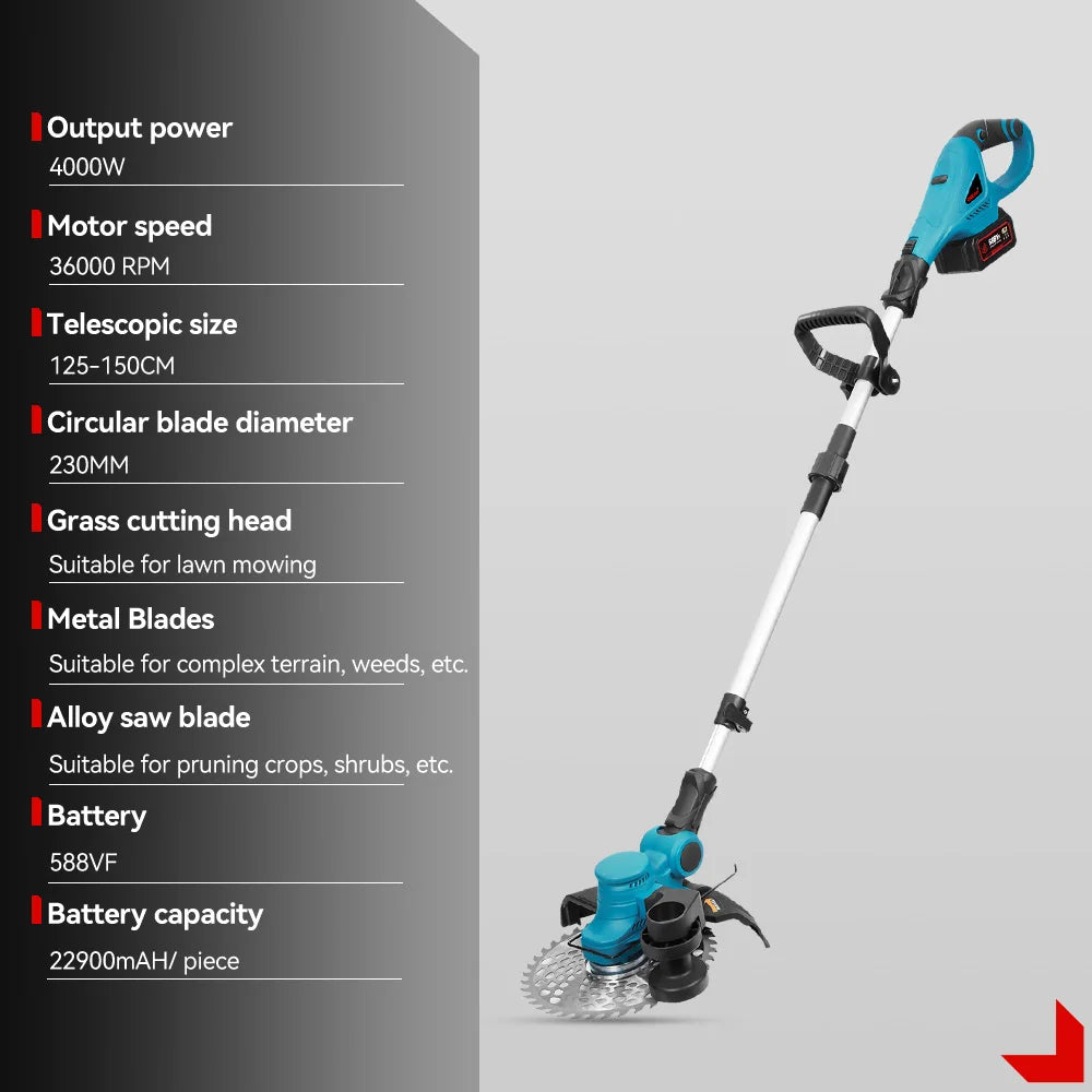 ONEVAN 9" Brushless 4000W 36,000 RPM Cordless Grass Trimmer | Foldable Lawn Mower Cutter