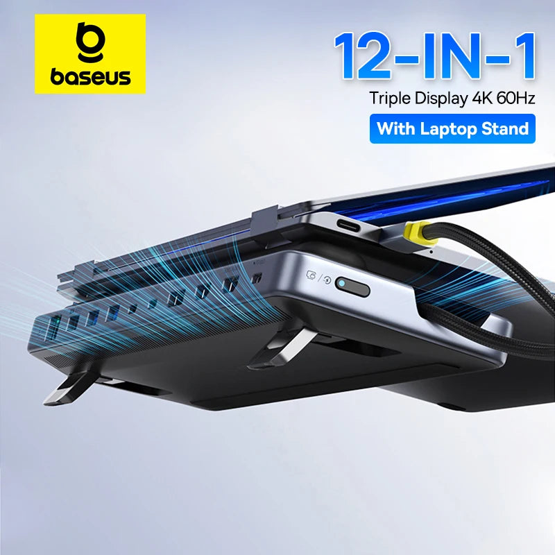 Baseus EH3 12‑in‑1 USB‑C Hub | Triple Display HDMI + DP 4K@60Hz, PD 100W, Laptop Stand Docking Station