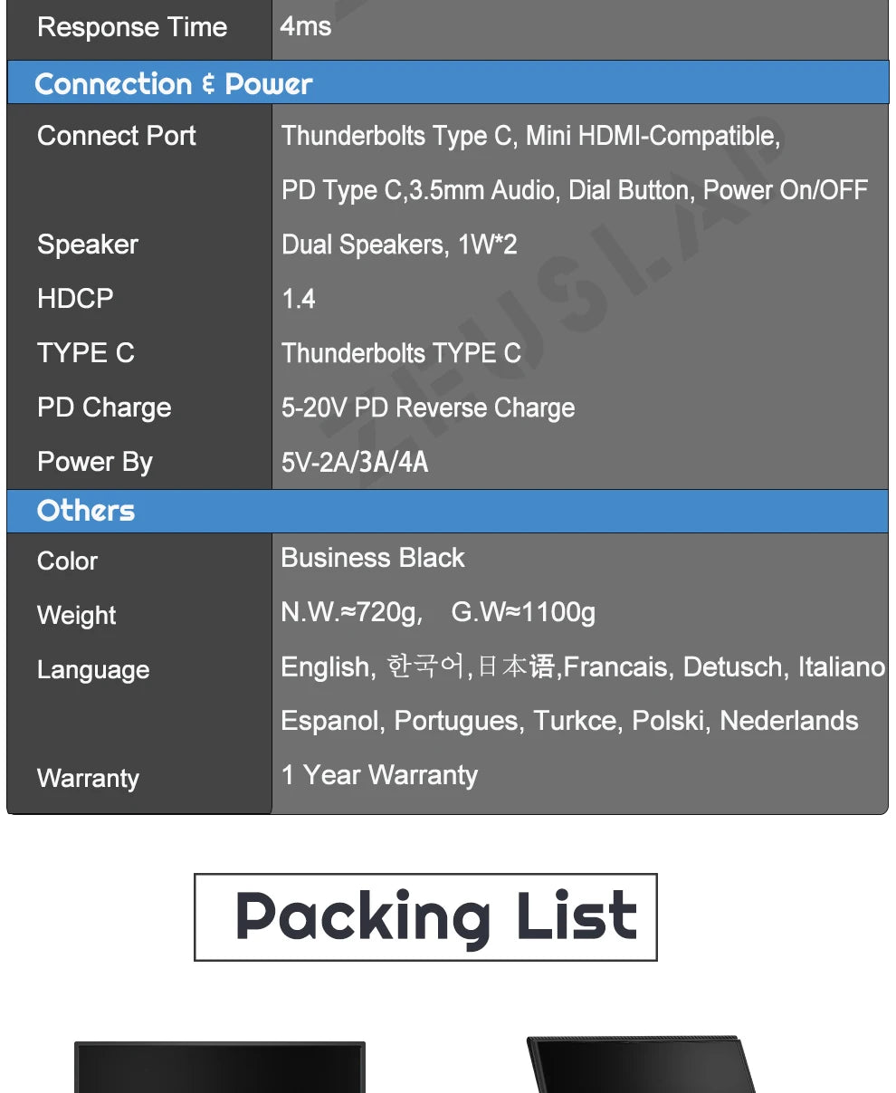 ZEUSLAP 15.6" Portable Touch Monitor | FHD 1080P IPS, USB‑C & HDMI, Laptop & Phone