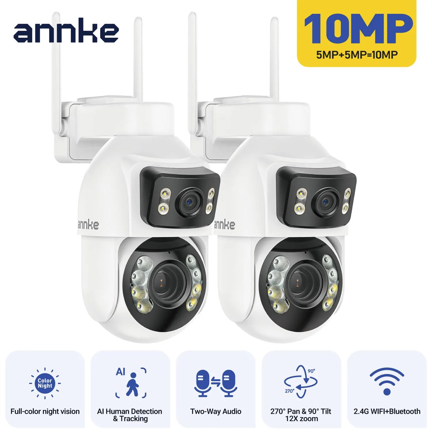 ANNKE WCD1012 10MP Dual‑Lens PTZ Camera | 12× Zoom, AI Tracking, WiFi