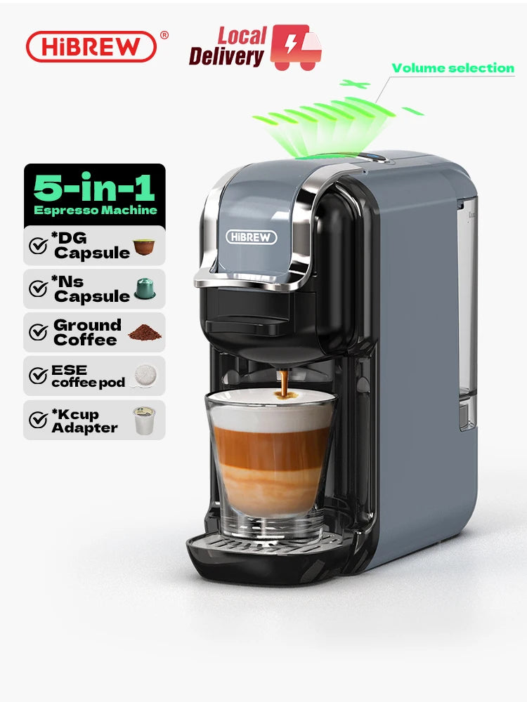 HiBREW H2B Grey – 5‑in‑1 Multi‑Capsule Coffee Machine | 20‑Bar Hot & Cold Espresso Maker