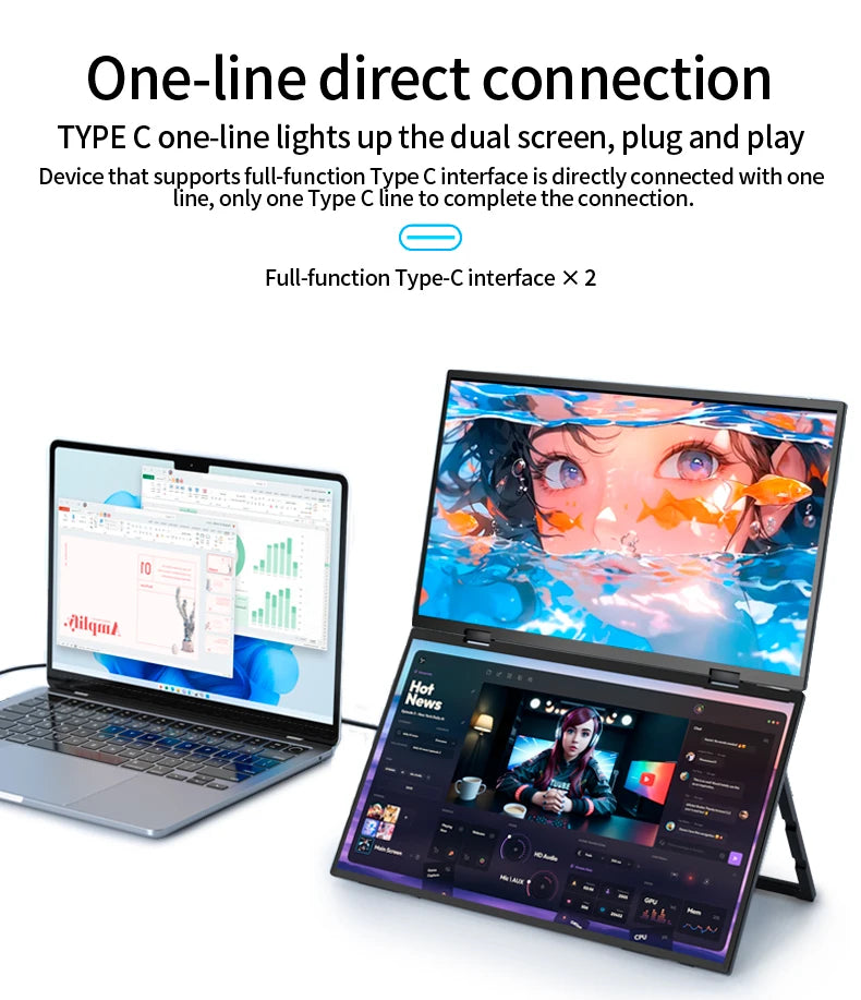 Sibolan 15.6-inch Portable Dual Screen Extender 1080p Laptop Monitor Stackable Foldable Triple Monitor (Win/Mac Compatible) - Limetastore
