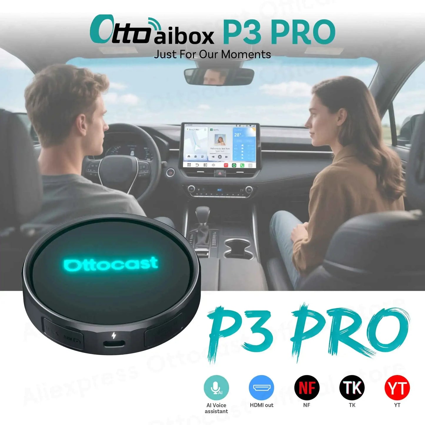 OTTOCAST P3 PRO Android 13 AI Box with HDMI & Wireless CarPlay