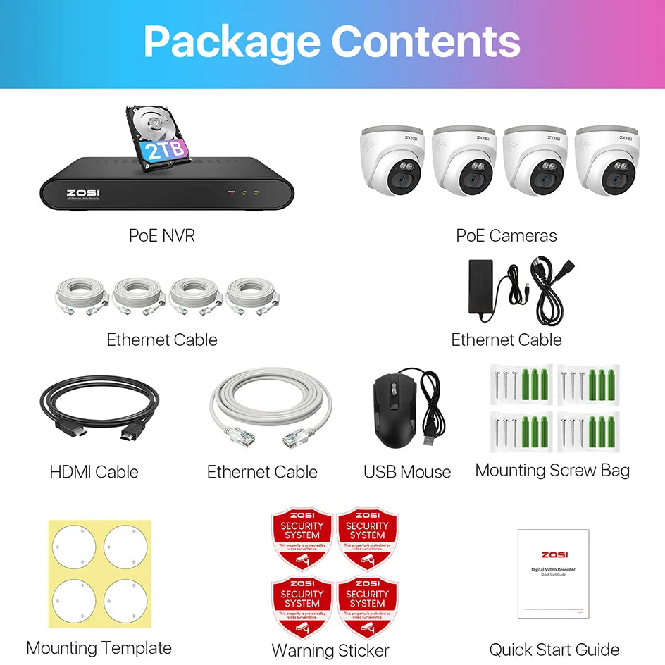 ZOSI 3K 5MP PoE Security Camera System – 8CH NVR with 4MP Outdoor Dome IP Cameras