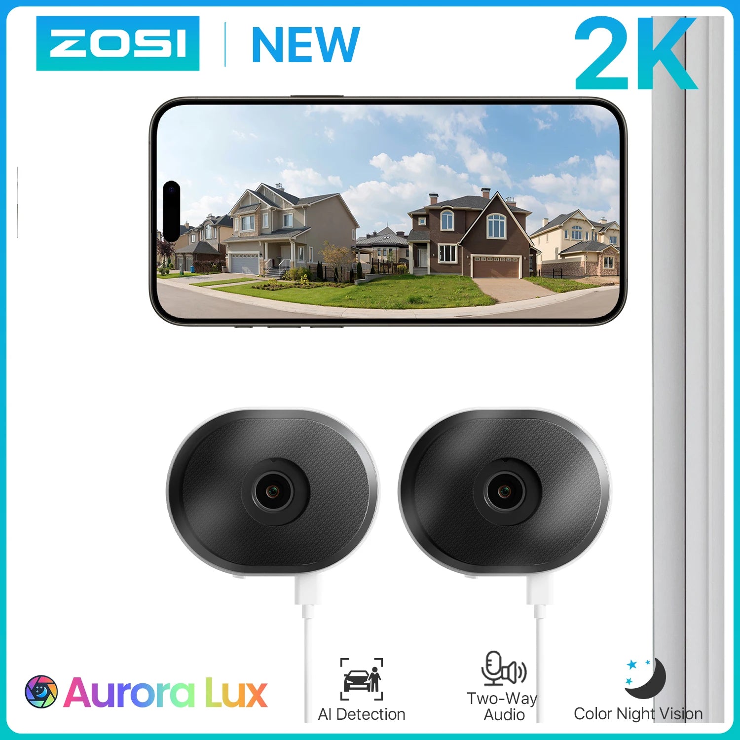 ZOSI C680 2K 3MP Window Security Camera – Full‑Color Night Vision, Indoor Plug‑In WiFi