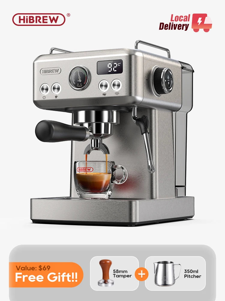 HiBREW H10A – 20‑Bar Semi Automatic Espresso Machine | Adjustable Temperature | 58mm Portafilter