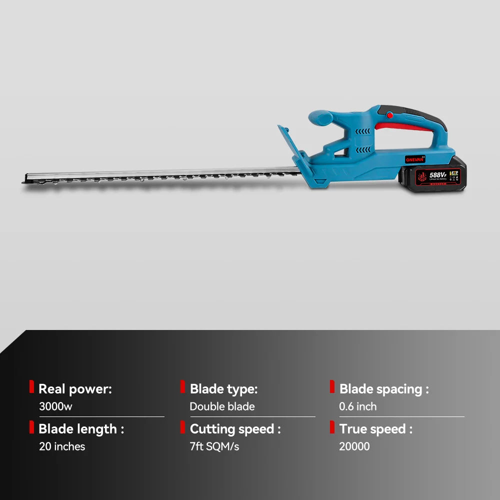 ONEVAN 20" Electric Hedge Trimmer | 3000W, 20,000 RPM, Cordless Landscaping Pruner