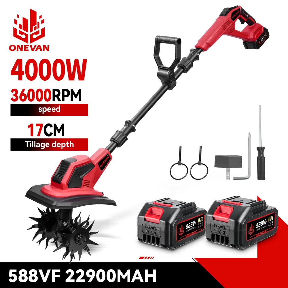 ONEVAN 4000W 36000RPM Electric Tiller Cultivator Cordless 17CM Electric Scarifier Garden Power Tool For Makita 18V Battery Pin