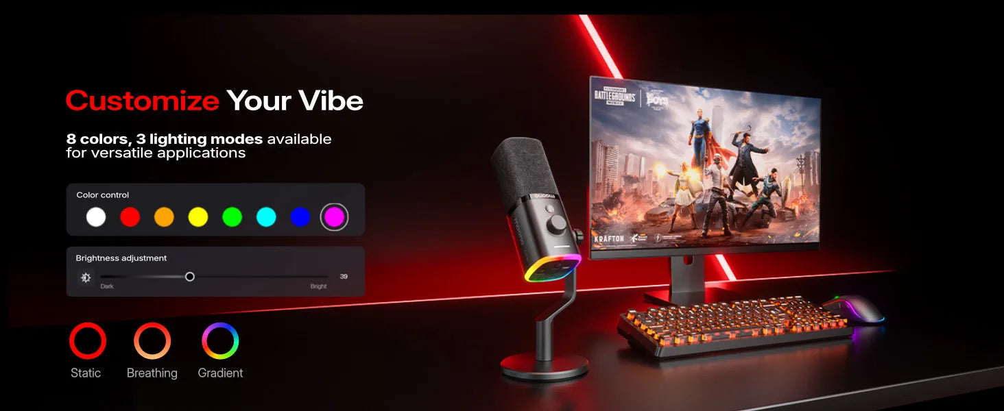 Maono PD100W – Wireless Dynamic Microphone | 50 m Range, One‑Touch Noise Reduction & RGB Lighting for Gaming, Streaming & Live Recording