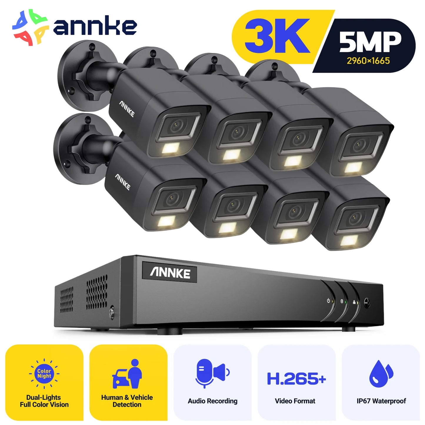 ANNKE 5MP Lite CCTV System | H.265+ 8CH DVR, 3K Analog Cameras, Color Night Vision