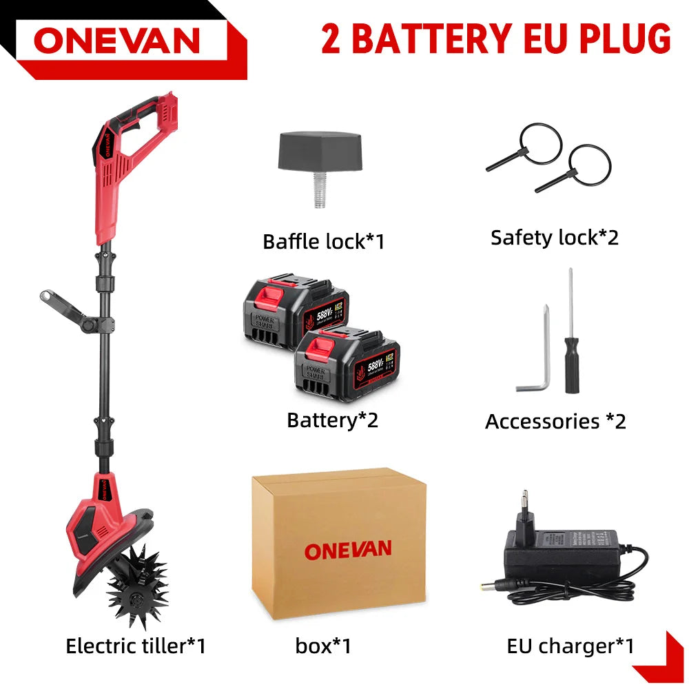 ONEVAN 4000W 36000RPM Electric Tiller Cultivator Cordless 17CM Electric Scarifier Garden Power Tool For Makita 18V Battery Pin