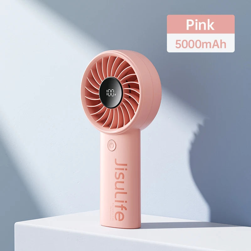 ISULIFE Handheld Fan – 5-Speed Turbo Airflow, 5000mAh Battery with LED Display