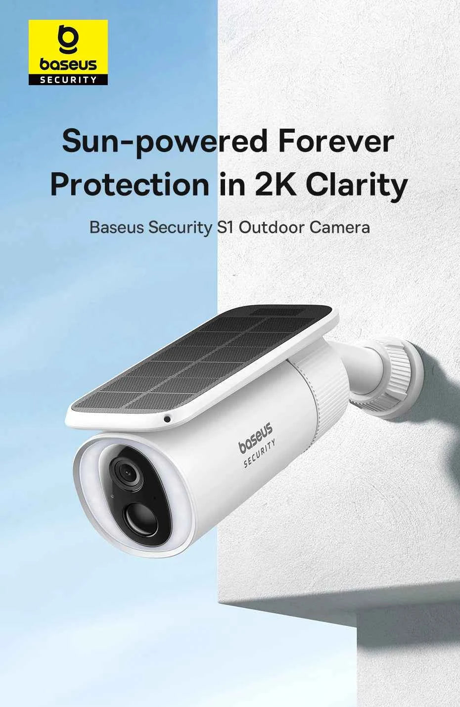 Baseus Security S1 Outdoor Camera Solar Wireless Wifi Solocam Forever Power with Sunlight-Tracking System 2K Clarity 145° FOV - Limetastore