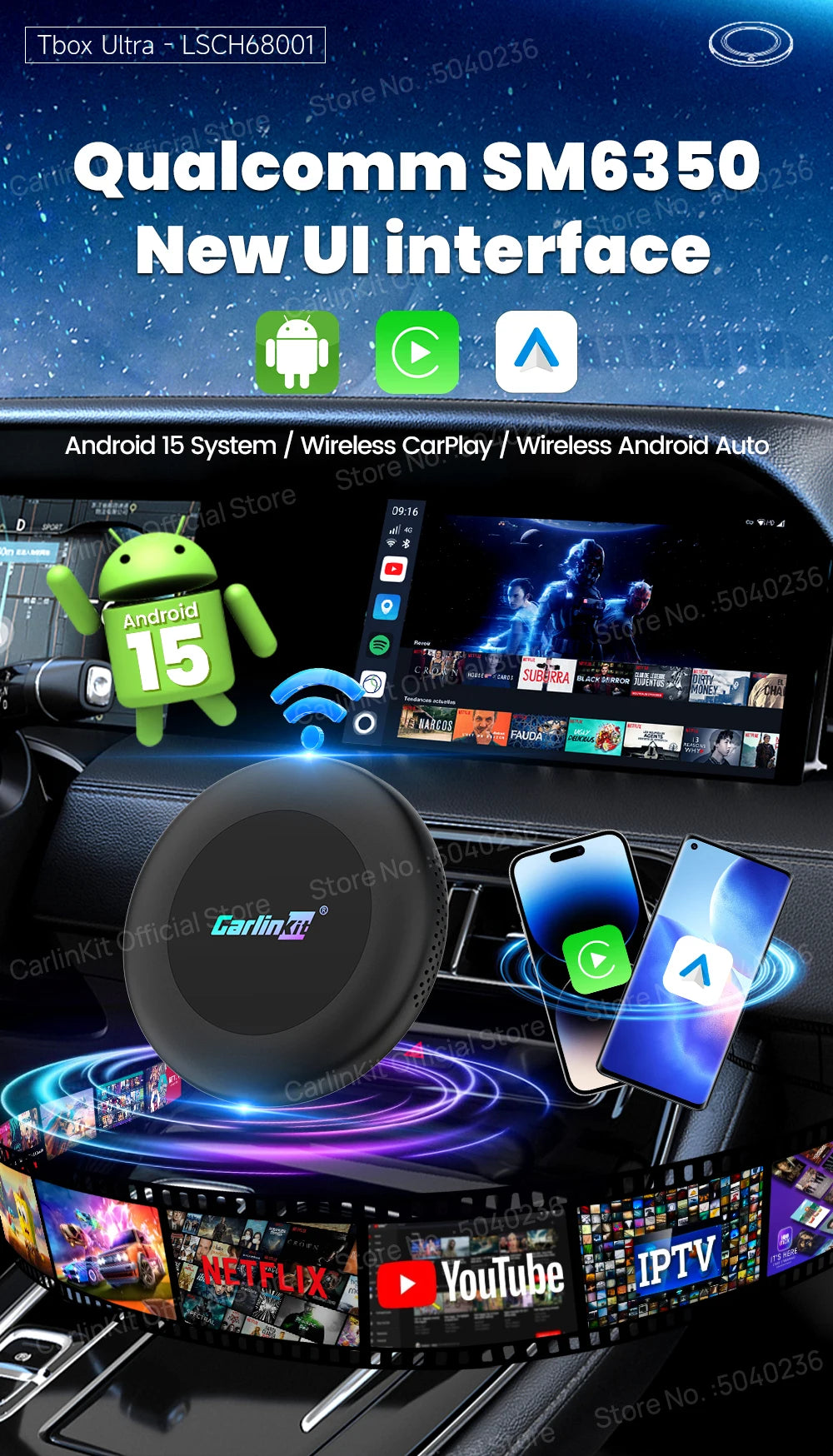 CarlinKit Android 15 Ultra2 8+128GB Wireless CarPlay AI Box