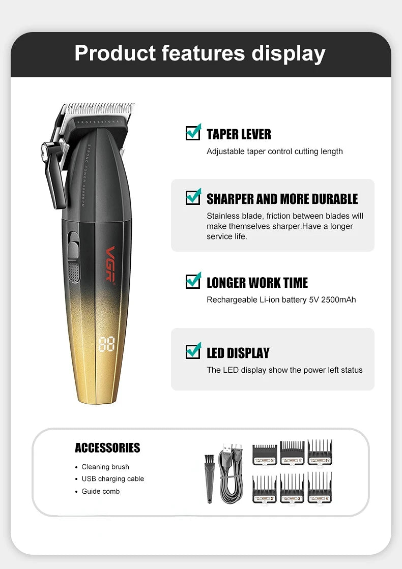 VGR Hair Trimmer Professional Hair Cutting Machine Electric Hair Clipper Shaver Barber Metal Trimmer for Men V-003 V-906 V-308