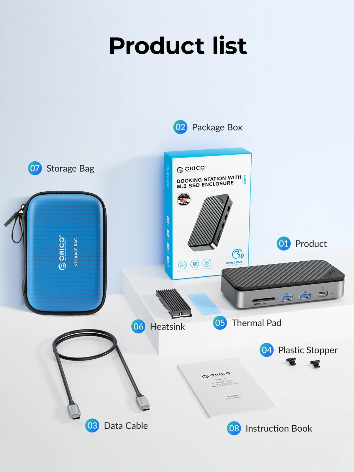 ORICO USB‑C Hub Docking Station with Cooling Fan, M.2 NVMe/SATA SSD Enclosure