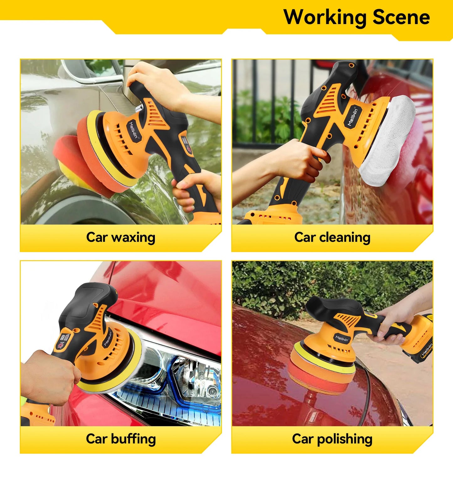 MELLWIN 150mm Cordless Electric Car Polisher 8 Adjustment Car Polishing Waxing Sanding Power Tool For Makita 18V Battery Pin - Limetastore
