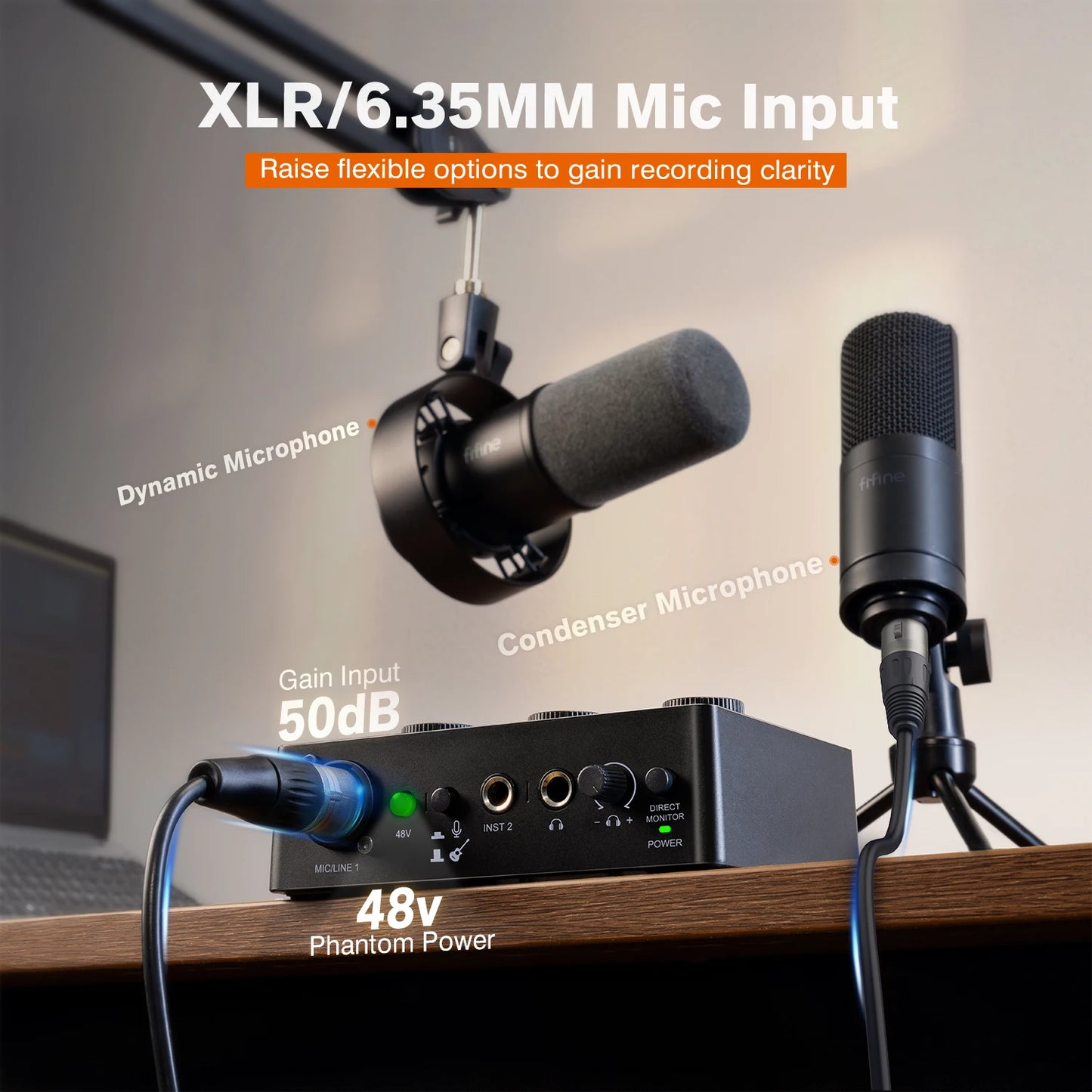 FIFINE Ampli1 XLR Audio Interface | 48V Phantom Power & Gain Control