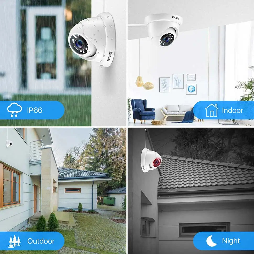 ZOSI 1080p 2MP 4‑in‑1 Dome Security Camera – TVI/CVI/AHD/CVBS Hybrid CCTV with IR