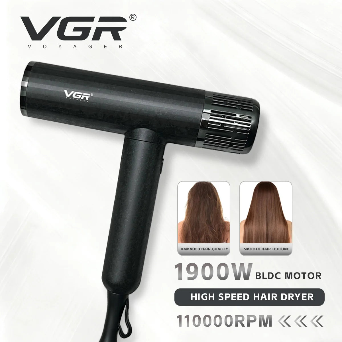 VGR Hair Trimmer Professional Hair Cutting Machine Cordless Beard Trimmer Barber Electric Hair Dryer Trimmer for Men V-640S4