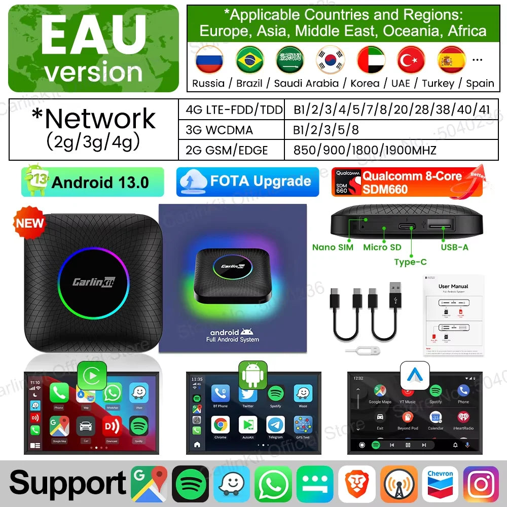 CarlinKit Android 13 SM6225 8‑Core Wireless CarPlay AI Box