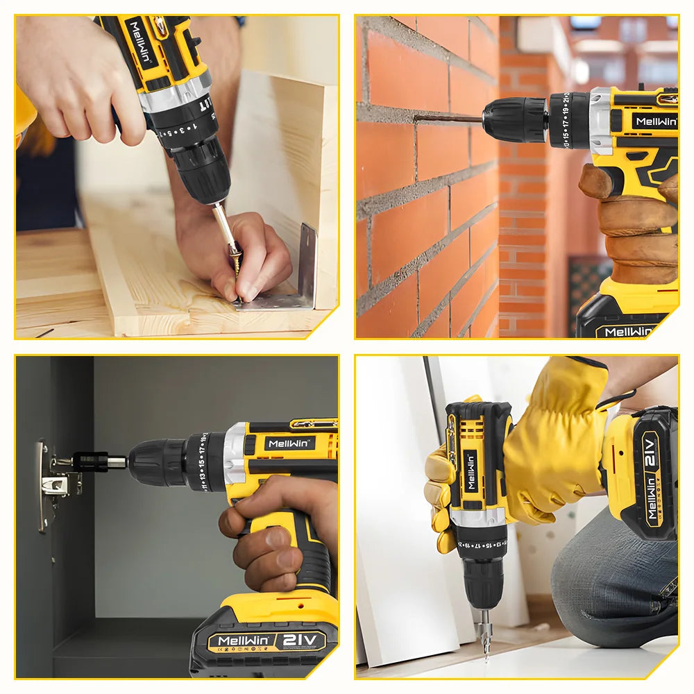 MELLWIN 25+3 Torque Electric Impact Drill 2 Speed Adjustable Cordless Electric Screwdriver Power Tool For Makita 18V Battery Pin - Limetastore