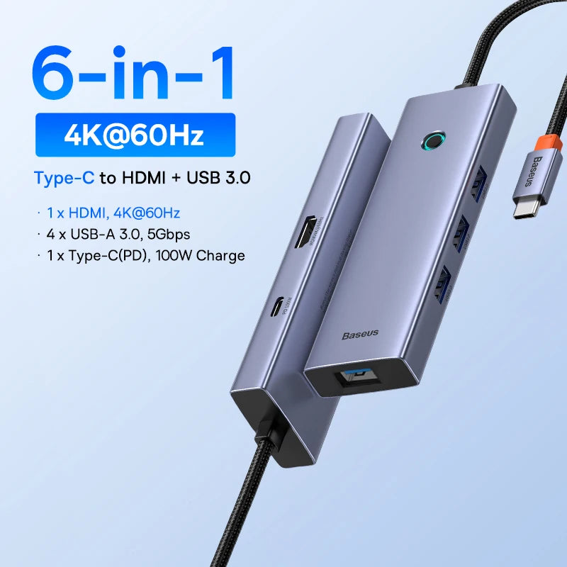 Baseus 10‑in‑1 USB‑C Hub | Dual HDMI 8K + 4K, USB 3.2 10Gbps, RJ45, SD/TF, PD 100W