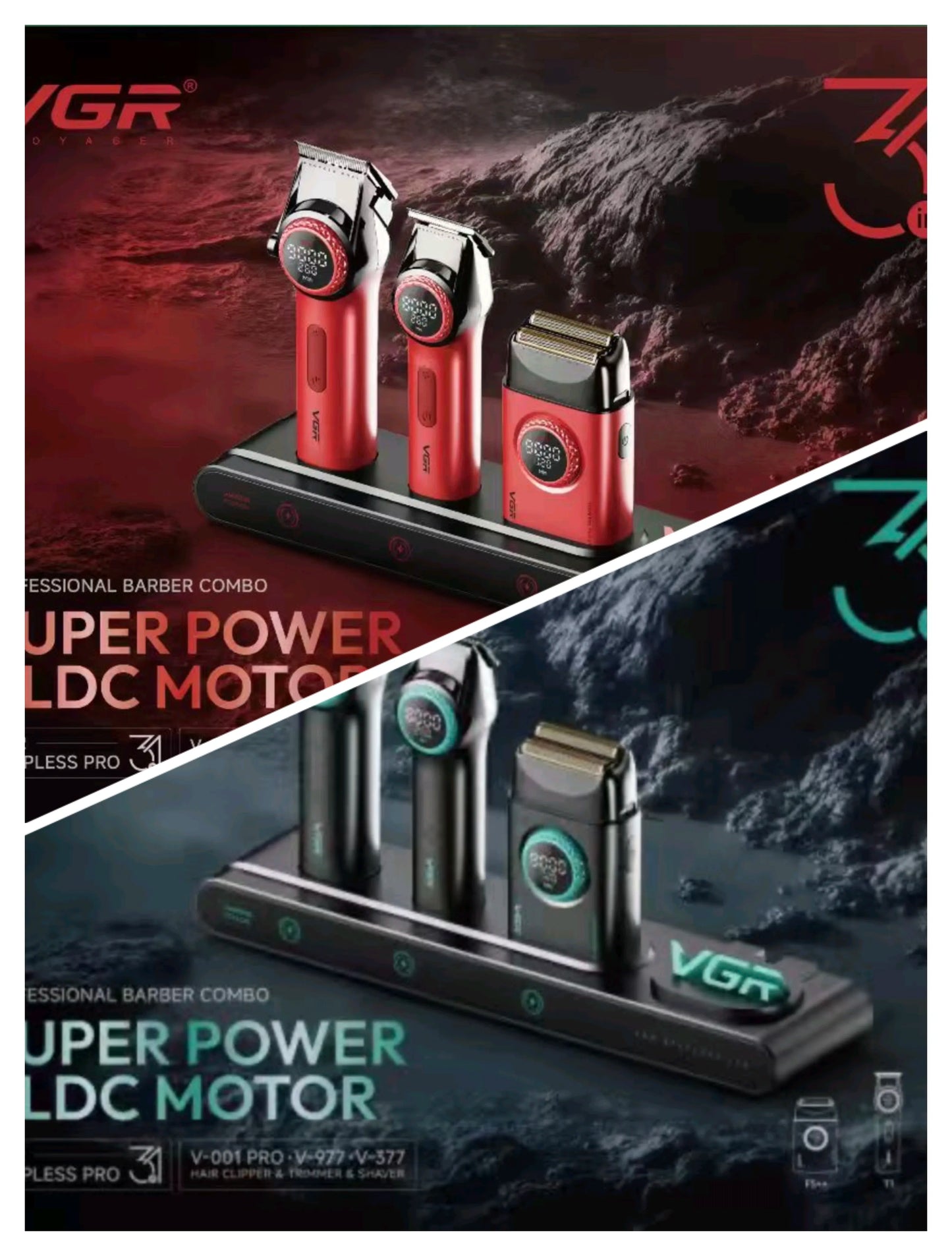 VGR Hair Trimmer Professional Hair Cutting Machine Electric Barber Cordless Clipper Stepless Pro 3 in 1 Shaver Trimmer for Men