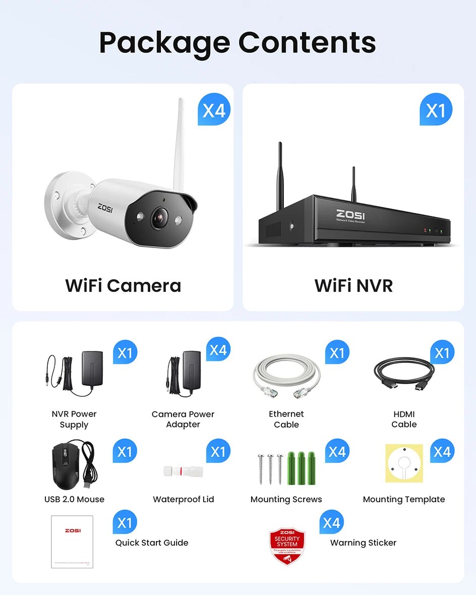 ZOSI 2K Wi‑Fi 6 Security Camera System – 3MP Indoor/Outdoor Wireless IP Cameras with 2‑Way Audio