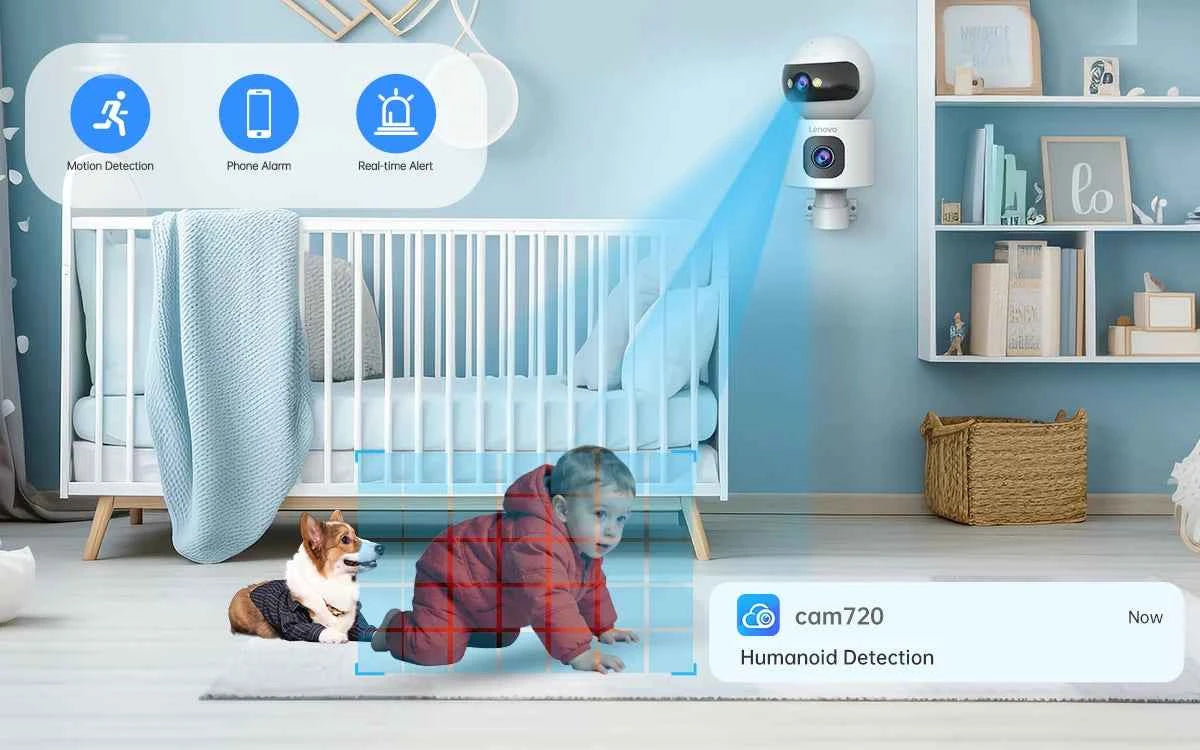 Lenovo 4K PTZ WiFi Camera Dual Lens Home Indoor CCTV Surveillance Camera Auto Tracking Security Protection Smart Baby Monitor - Limetastore