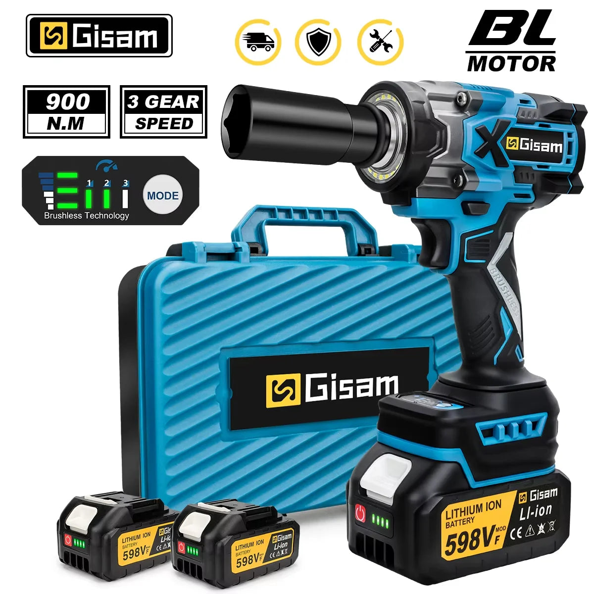 Gisam 900N.m Brushless Impact Wrench 1/2"