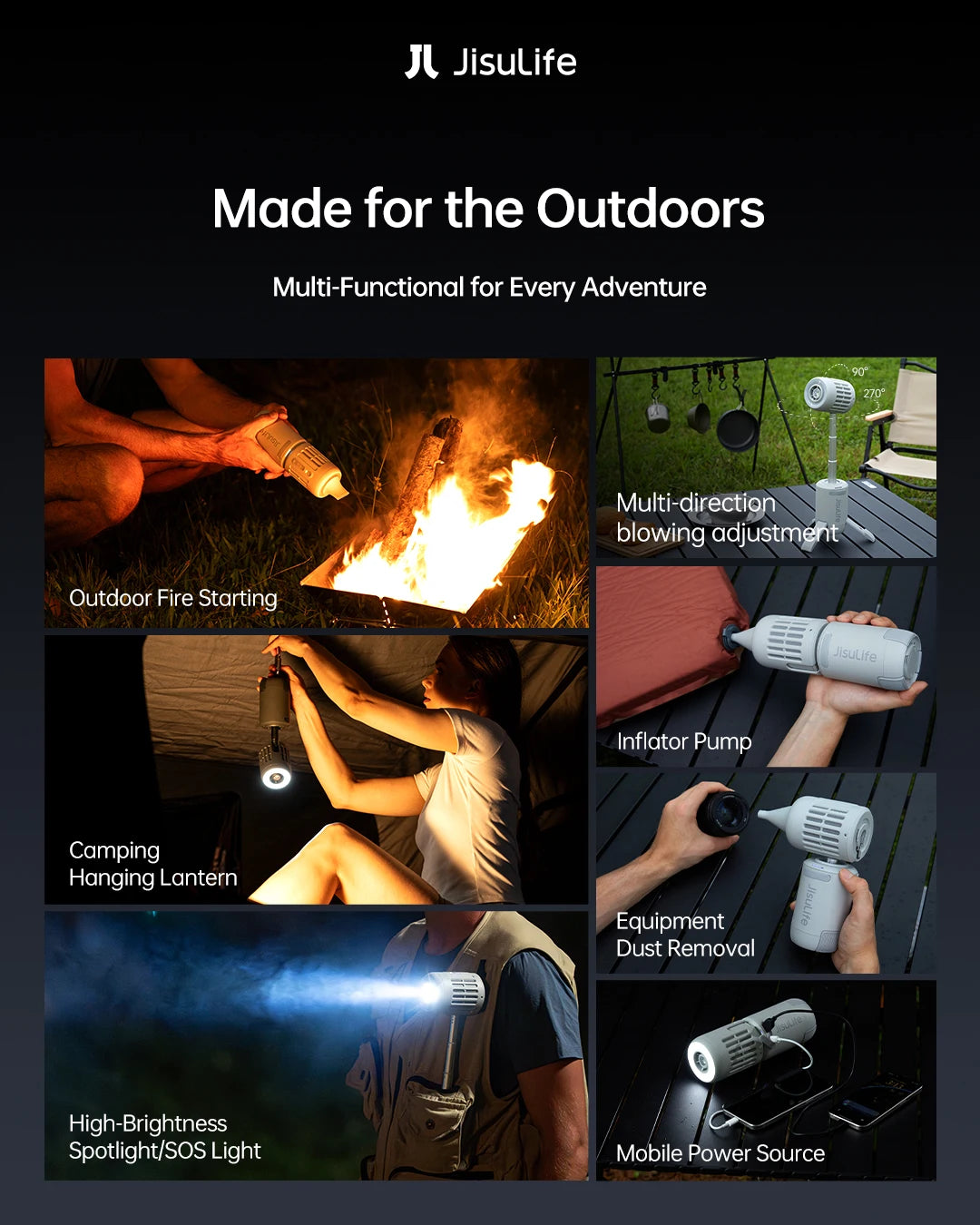 JISULIFE 3-in-1 Portable Wireless Ceiling Camping Fan – Massive 13500mAh Battery