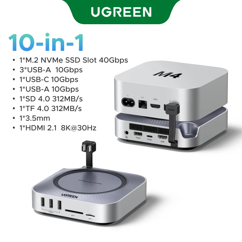 UGREEN 40Gbps Mac Mini M4 Docking Station with Dual USB‑C, M.2 NVMe SSD Enclosure
