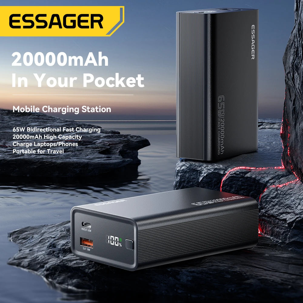 ESSAGER 20000mAh Power Bank 65W PD Fast Charging Portable