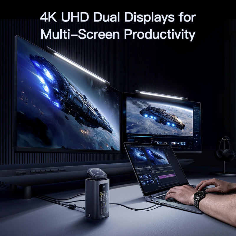 Baseus 160W 15‑in‑1 USB‑C HUB | Dual HDMI 4K@120Hz, Qi2.2 25W Wireless Charger