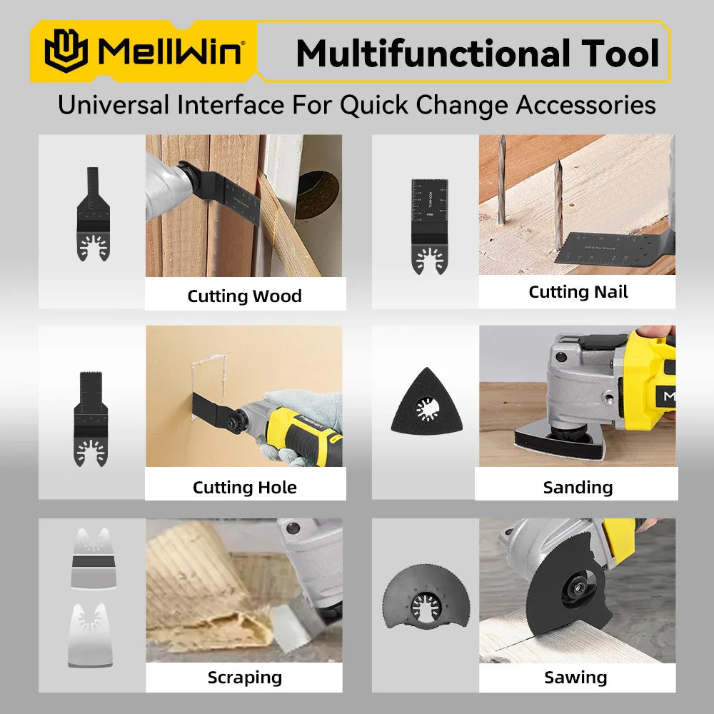 MELLWIN Brushless Oscillating Multi Function Tool Electric Saw Polisher woodworking Cutting Tool For Makita 18V Battery Pin - Limetastore