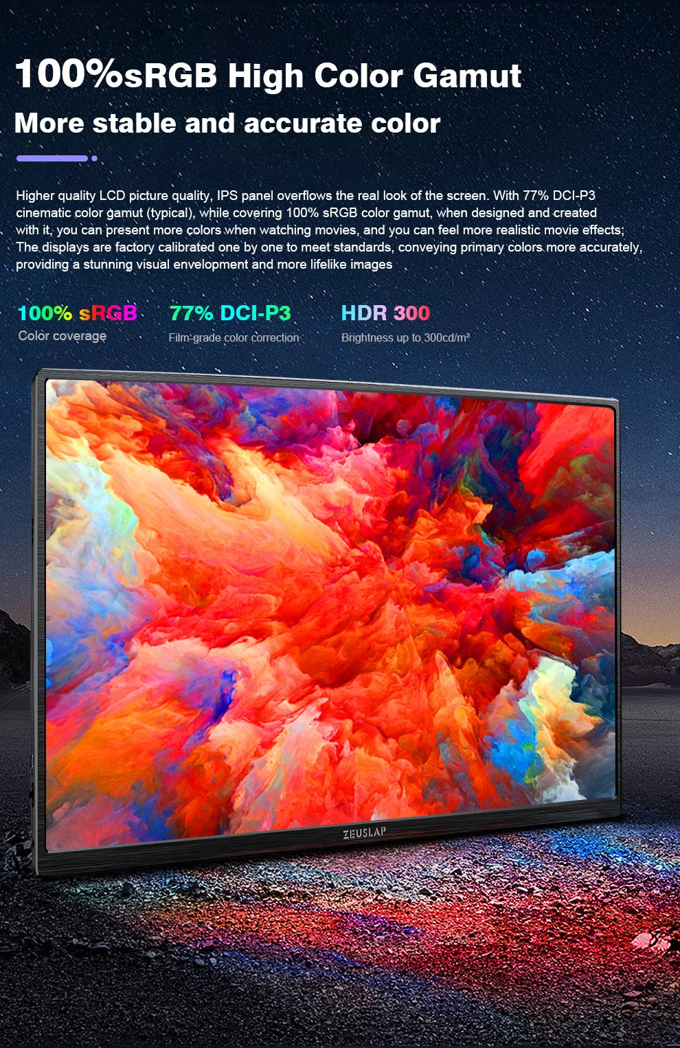 ZEUSLAP 16-palčni prenosni zaslon na dotik | 1200P IPS, 100 % sRGB, USB‑C in HDMI