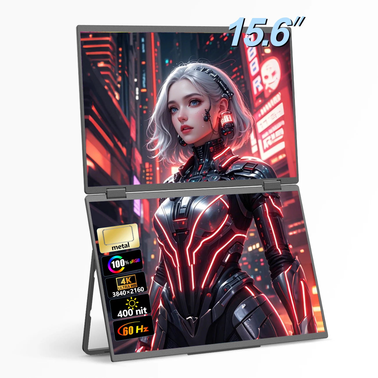 Sibolan 15.6 inch 4K Dual Screen Portable Monitor 60Hz Laptop Screen Extender Stackable Foldable Metal Material Triple Monitor - Limetastore