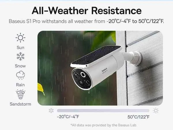 Baseus Security S1 Pro Outdoor Camera 3K Clarity Wireless Solar Security Camera Continuous Power IP67 Wifi Camera 2-Camera Kit - Limetastore