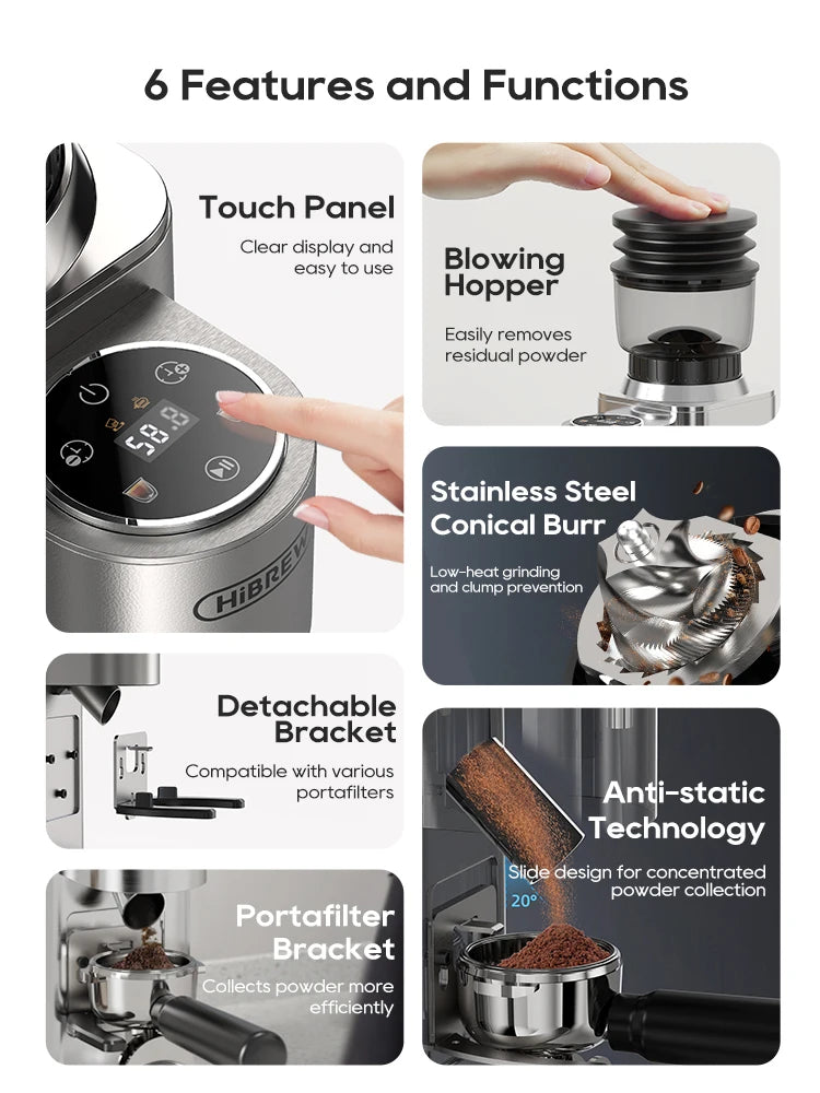 HiBREW G7 – avtomatski električni mlinček za kavo | 48-stopenjsko natančno mletje | prozoren rezervoar za zrna