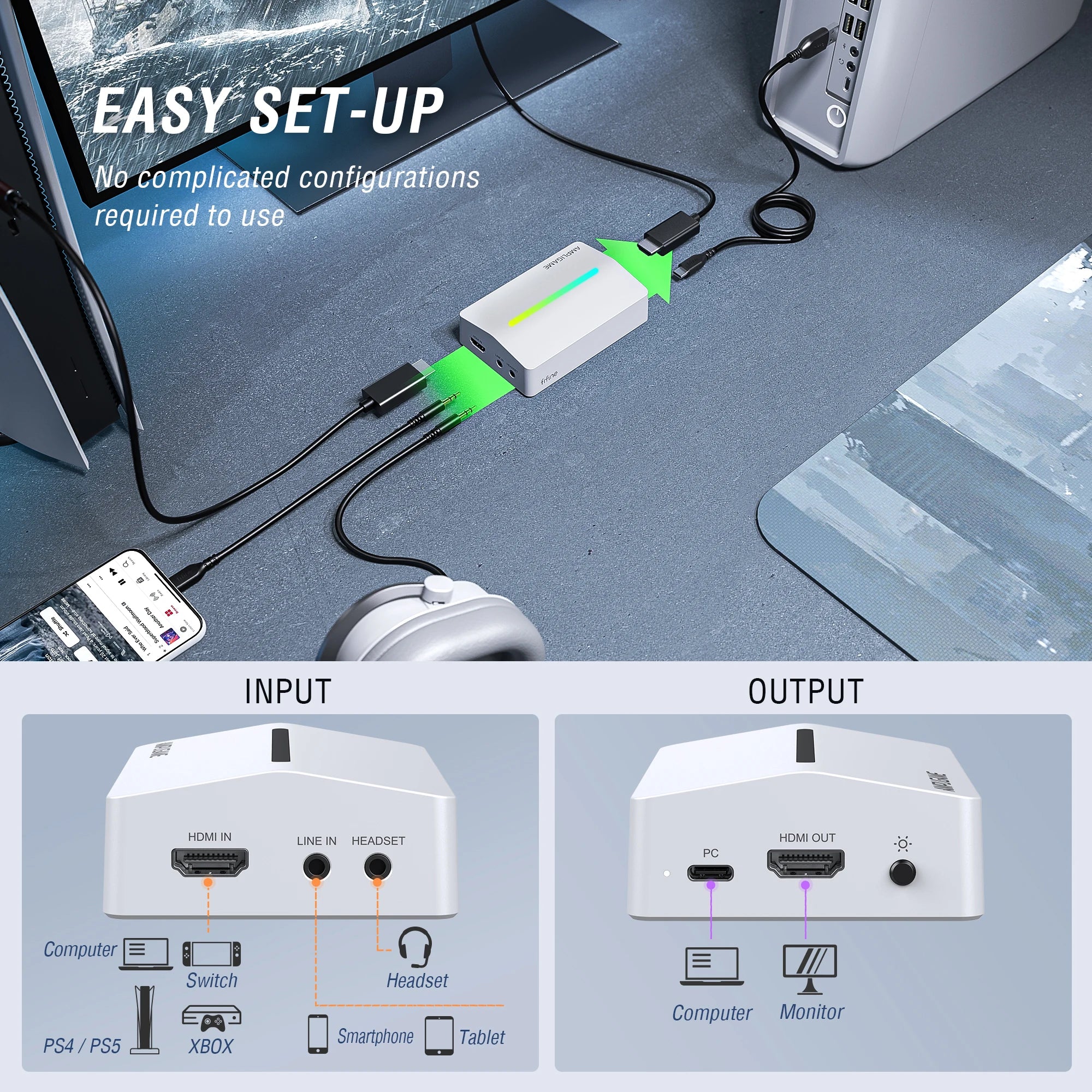 FIFINE V3 4K HDMI Capture Card | 1080p 60fps Streaming with Loop-Out