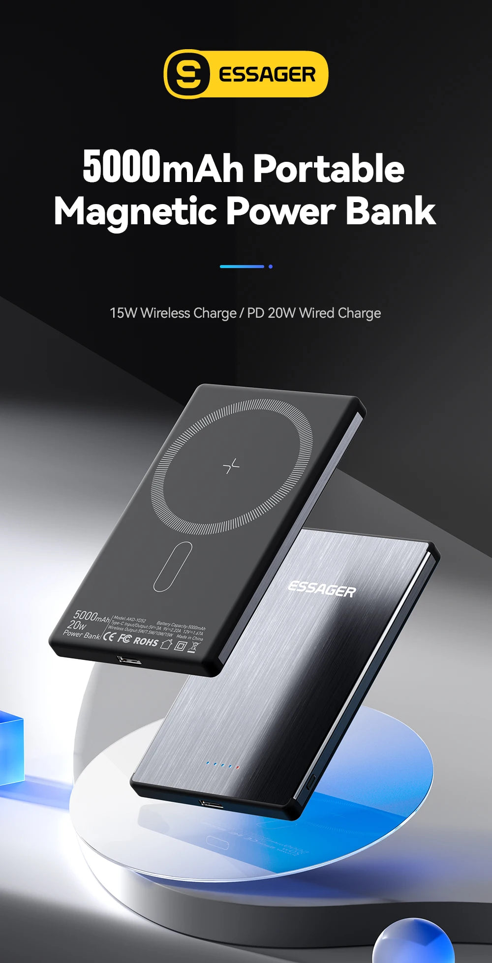 ESSAGER 20W Magnetic Wireless Charging Bank 5000mAh Thin MagSafe