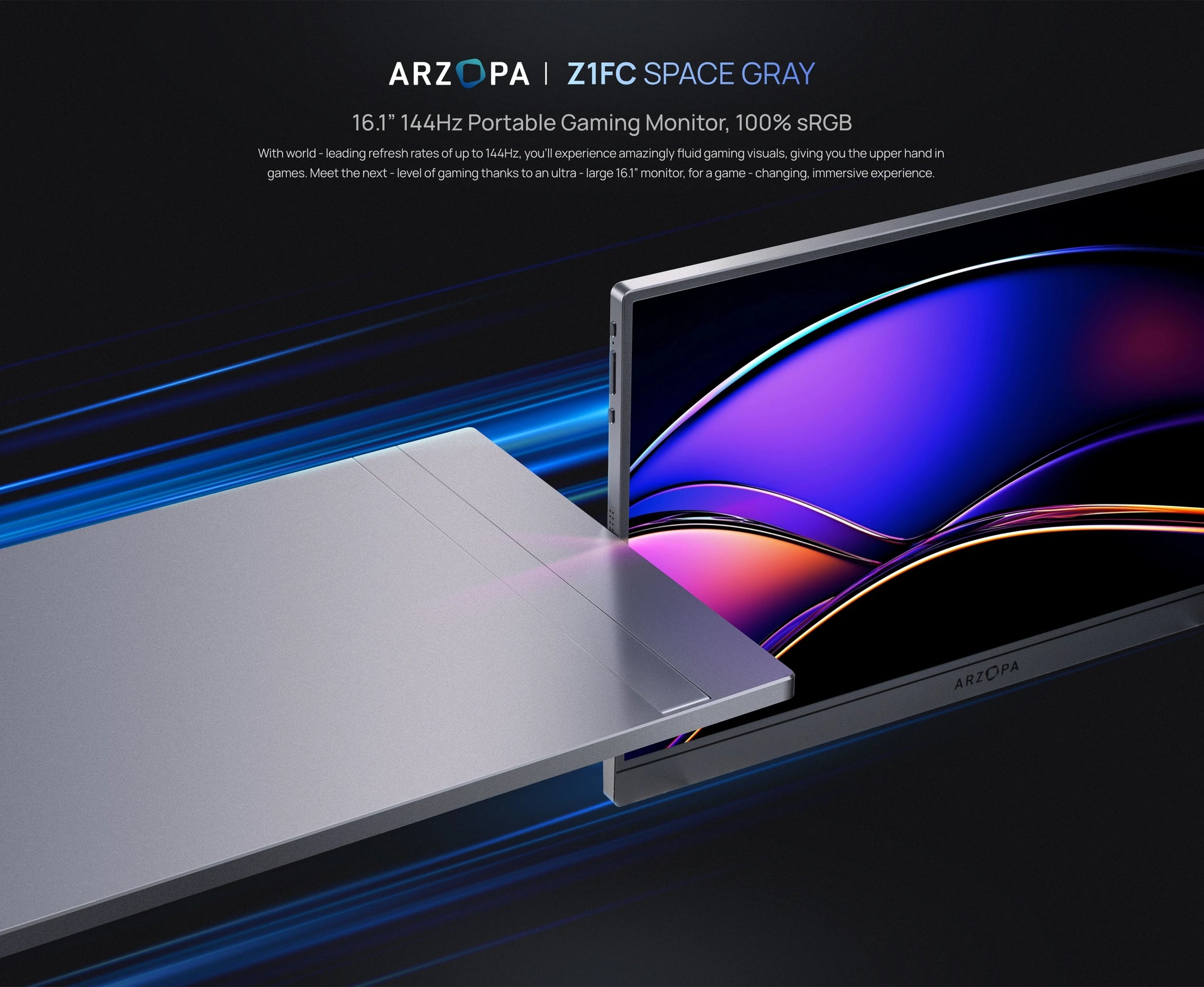 ARZOPA Z1FC 16.1" Portable Gaming Monitor | 144Hz, 1080P FHD, 106% sRGB, IPS, USB‑C & HDMI