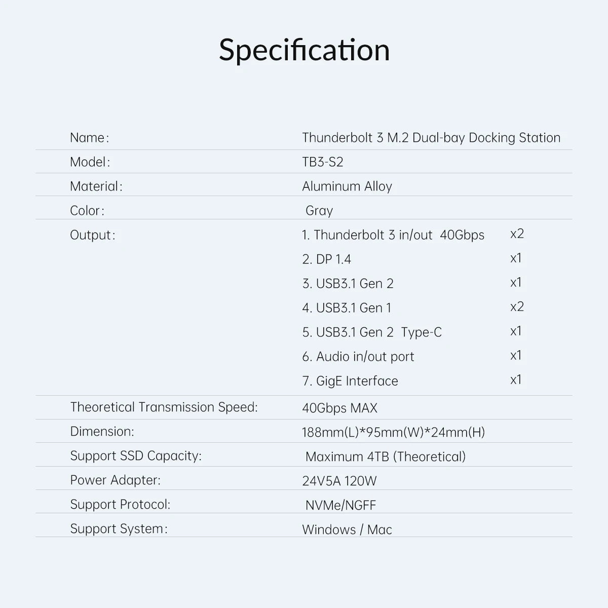 ORICO Thunderbolt 3 M.2 NVMe/NGFF SSD Enclosure Docking Station with 40Gbps USB‑C